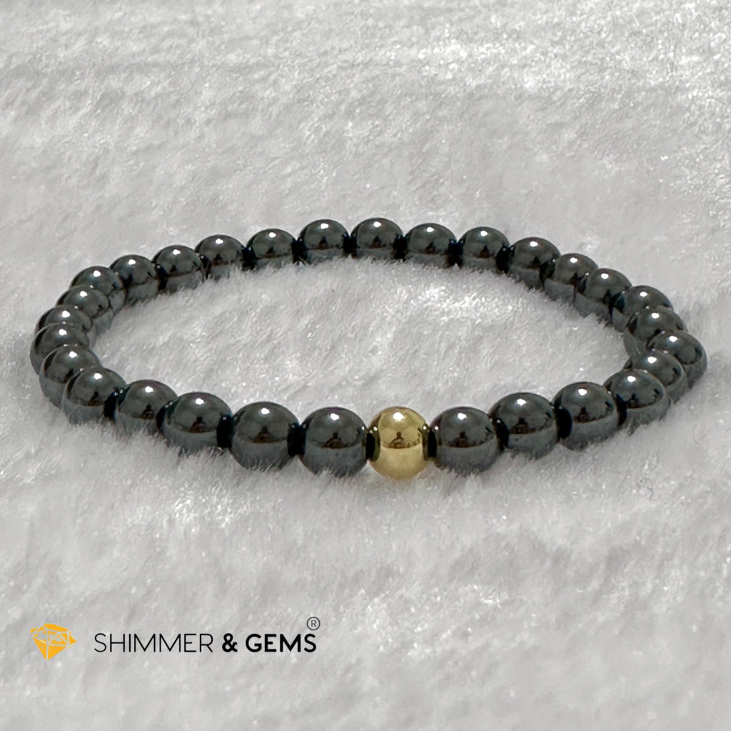 Hematite 6mm Bracelet with 14k gold filled bead