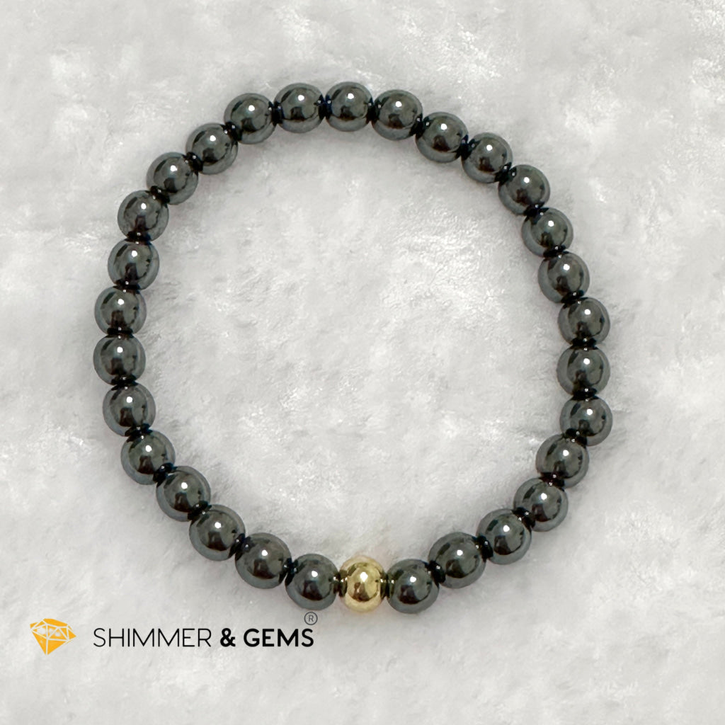 Hematite 6mm Bracelet with 14k gold filled bead
