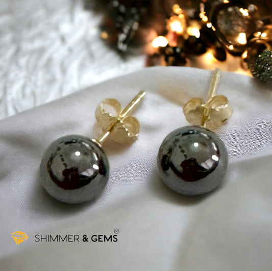 Hematite 925 Silver Ball Earrings 8mm (Gold & Silver)