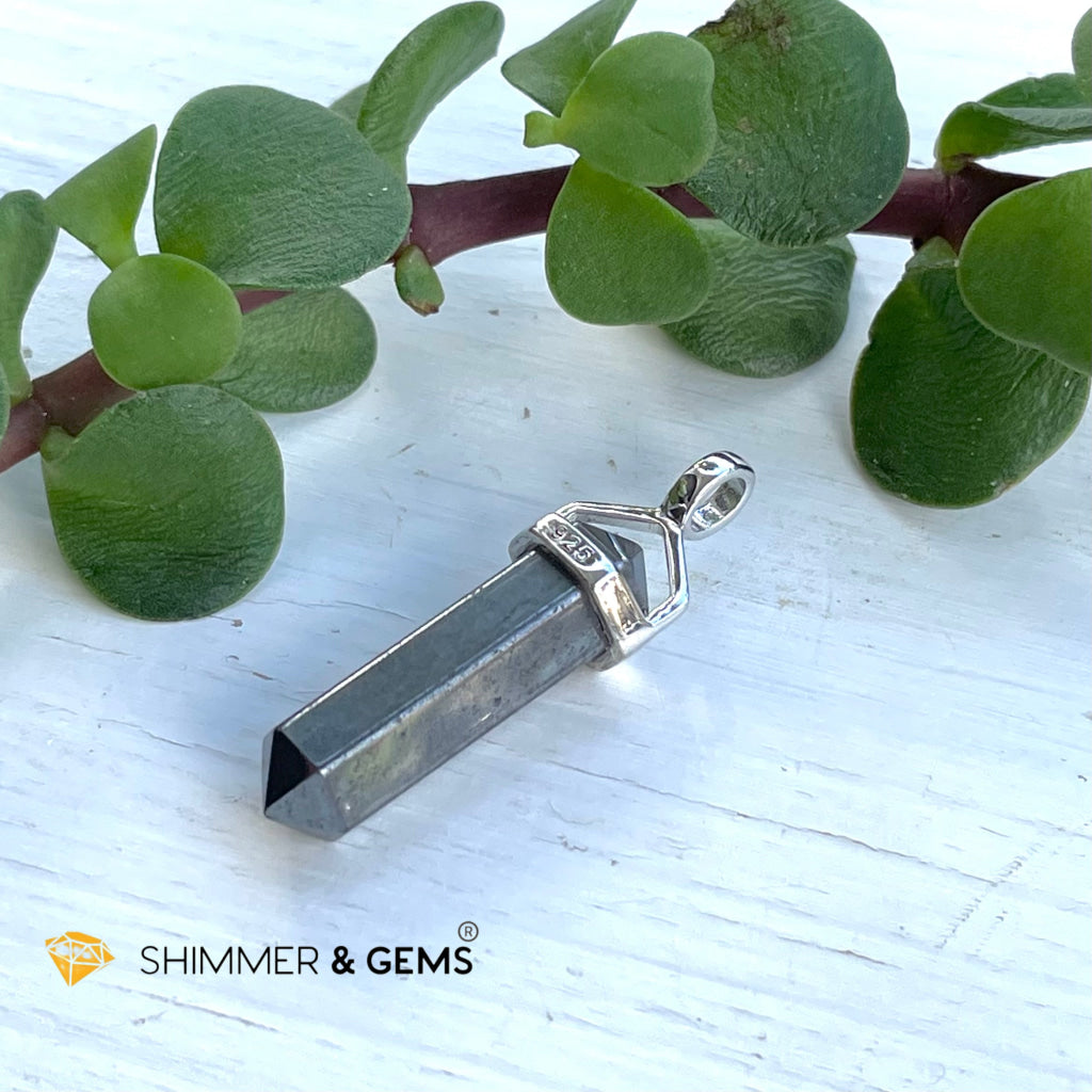 Hematite Double Pointer Pendant 925 Silver (Stability And Protection) Charms & Pendants