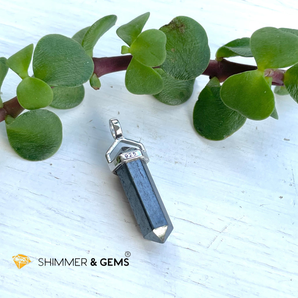 Hematite Double Pointer Pendant 925 Silver (Stability And Protection) Charms & Pendants