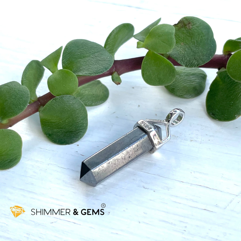 Hematite Double Pointer Pendant 925 Silver (Stability And Protection) Charms & Pendants