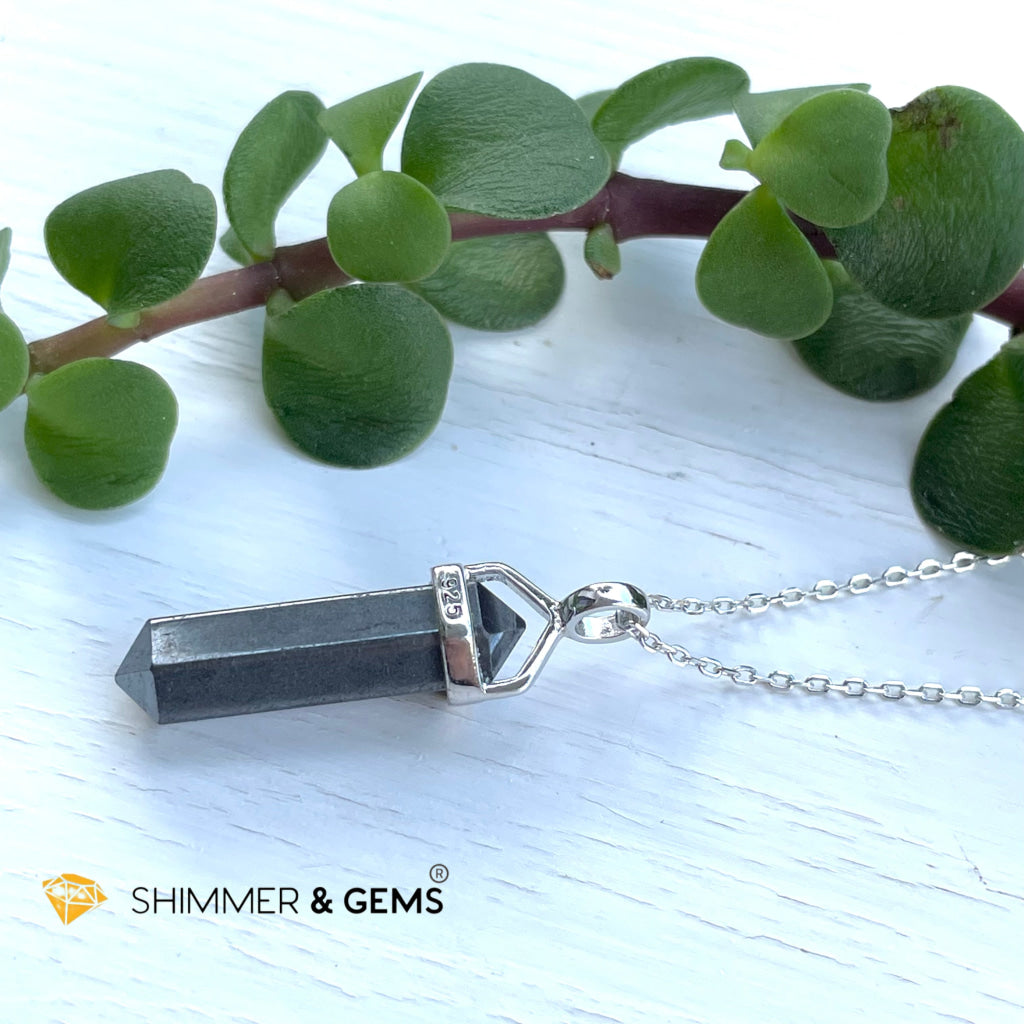 Hematite Double Pointer Pendant 925 Silver (Stability And Protection) Charms & Pendants