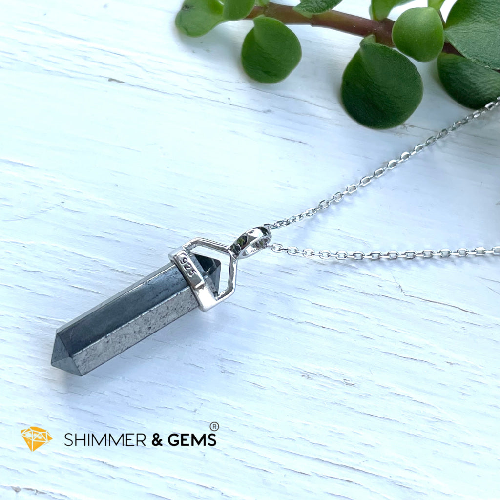 Hematite Double Pointer Pendant 925 Silver (Stability And Protection) Charms & Pendants