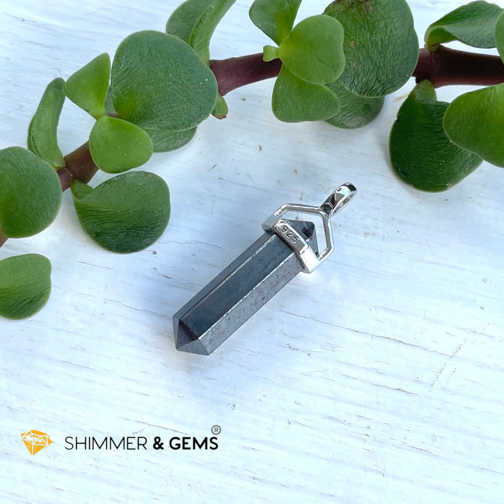 Hematite Double Pointer Pendant 925 Silver (Stability And Protection) Charms & Pendants