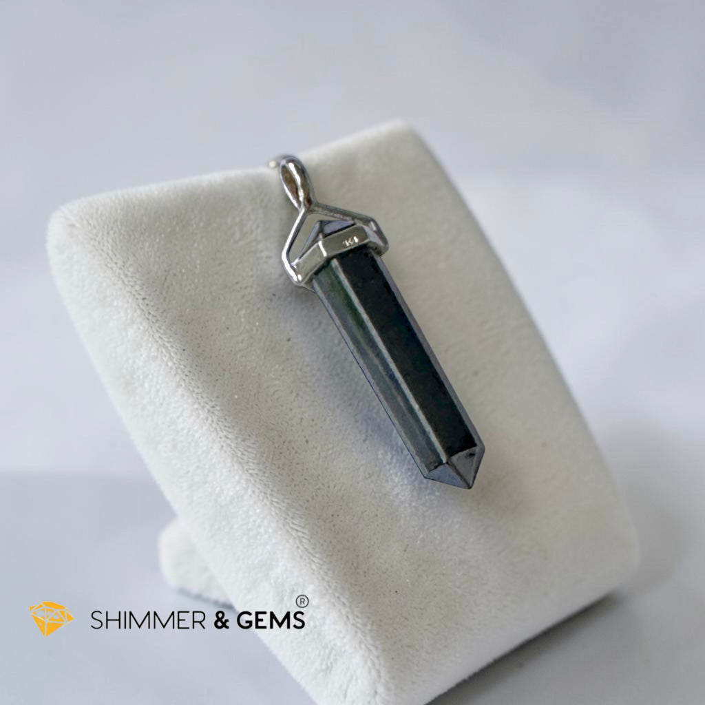 Hematite Premium Pendant in 925 Silver 40mm (Strength & Grounding)