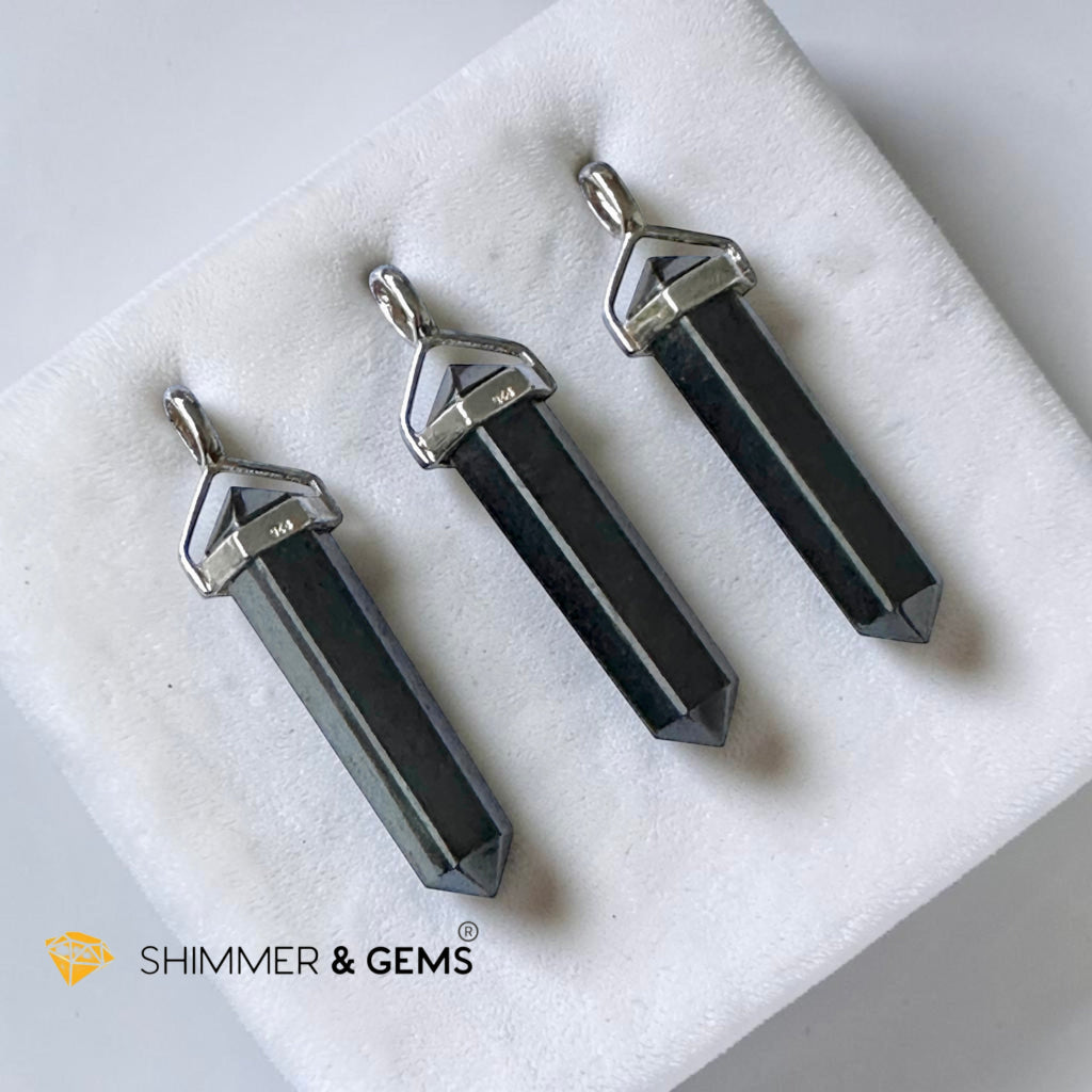 Hematite Premium Pendant in 925 Silver 40mm (Strength & Grounding)