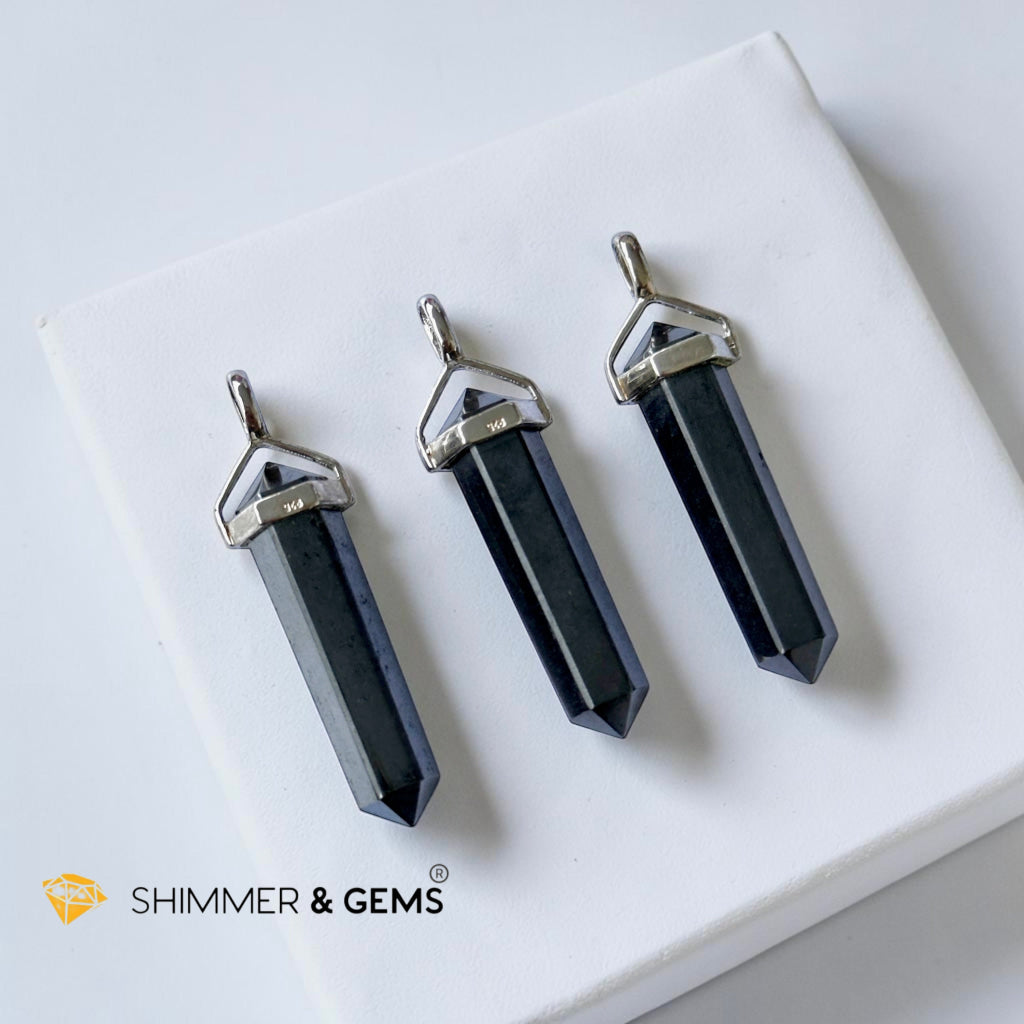Hematite Premium Pendant in 925 Silver 40mm (Strength & Grounding)
