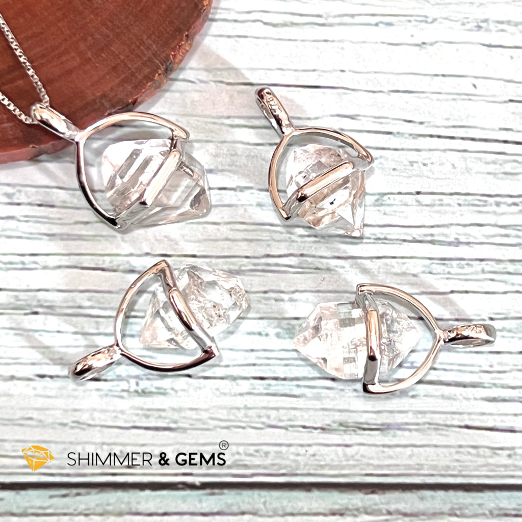 Herkimer Diamond Half Cage 925 Silver Pendant (High Vibrational) Charms & Pendants