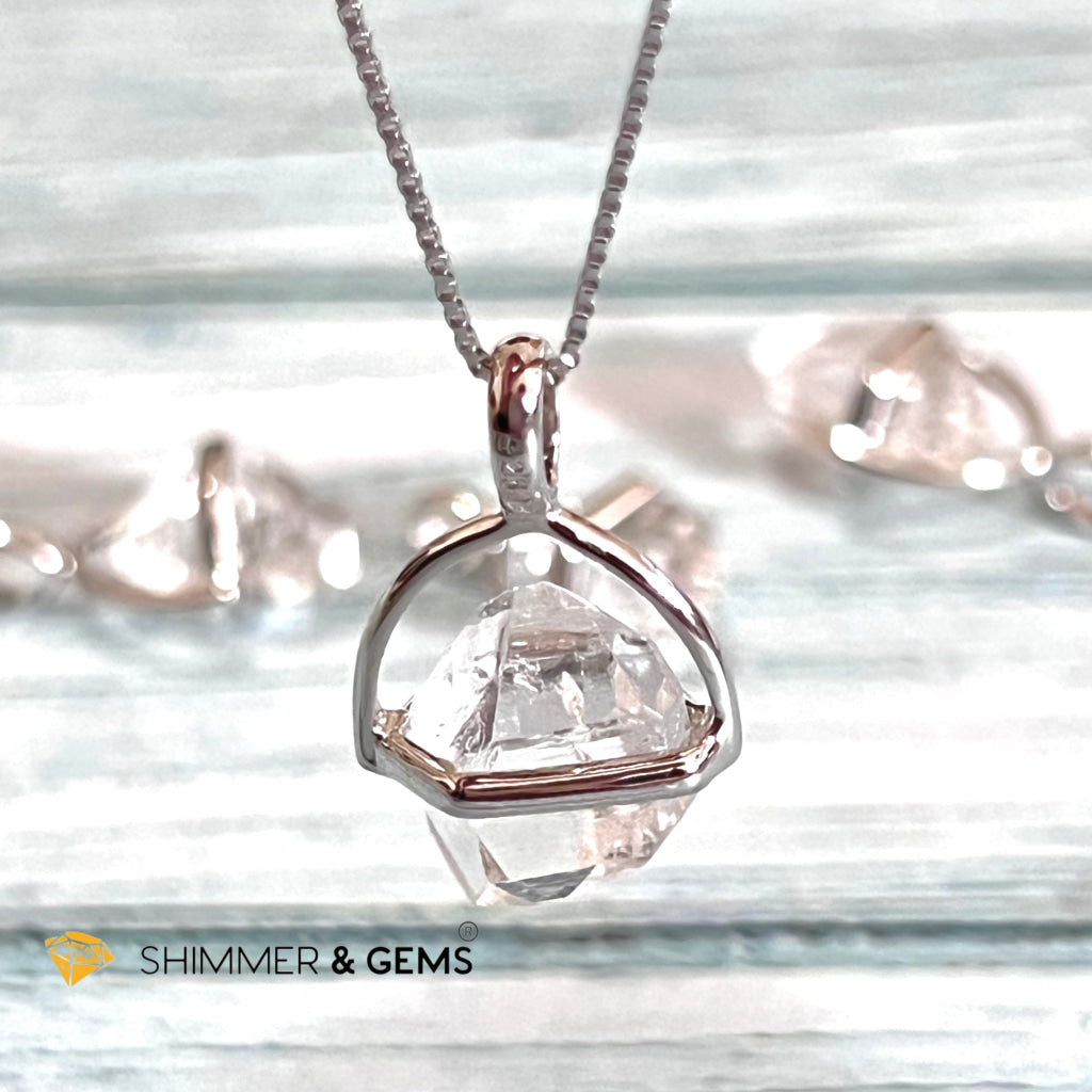 Herkimer Diamond Half Cage 925 Silver Pendant (High Vibrational) Charms & Pendants