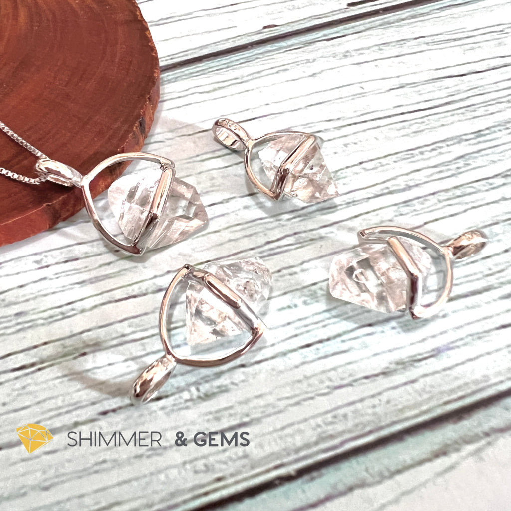 Herkimer Diamond Half Cage 925 Silver Pendant (High Vibrational) Charms & Pendants