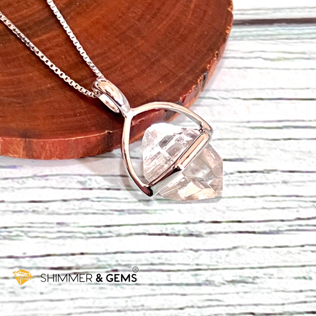 Herkimer Diamond Half Cage 925 Silver Pendant (High Vibrational) Charms & Pendants