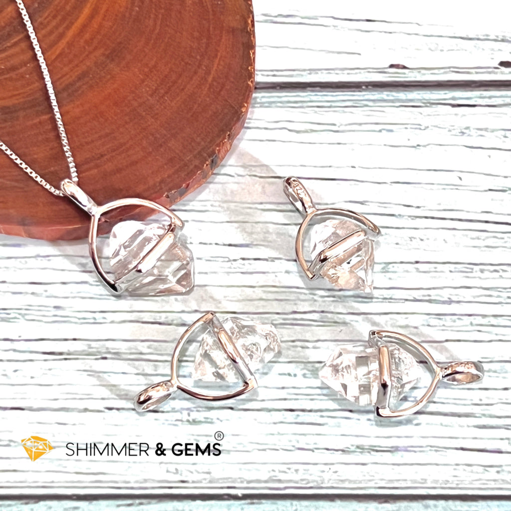 Herkimer Diamond Half Cage 925 Silver Pendant (High Vibrational) Charms & Pendants