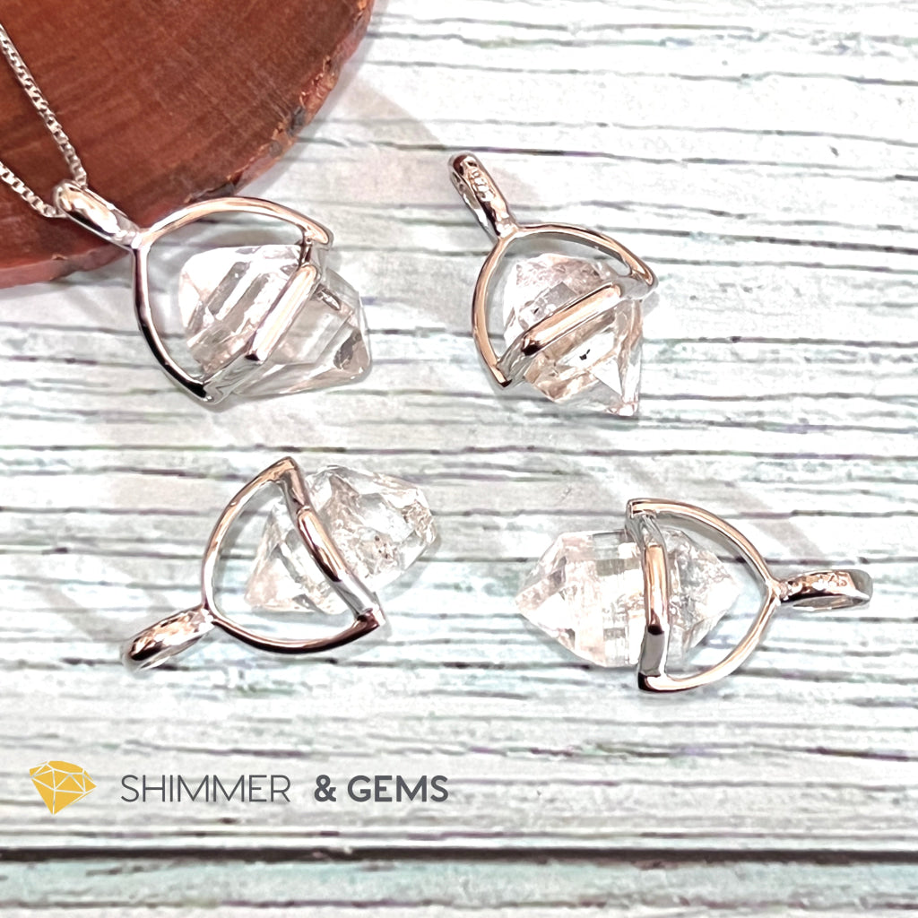 Herkimer Diamond Half Cage 925 Silver Pendant (High Vibrational) Charms & Pendants
