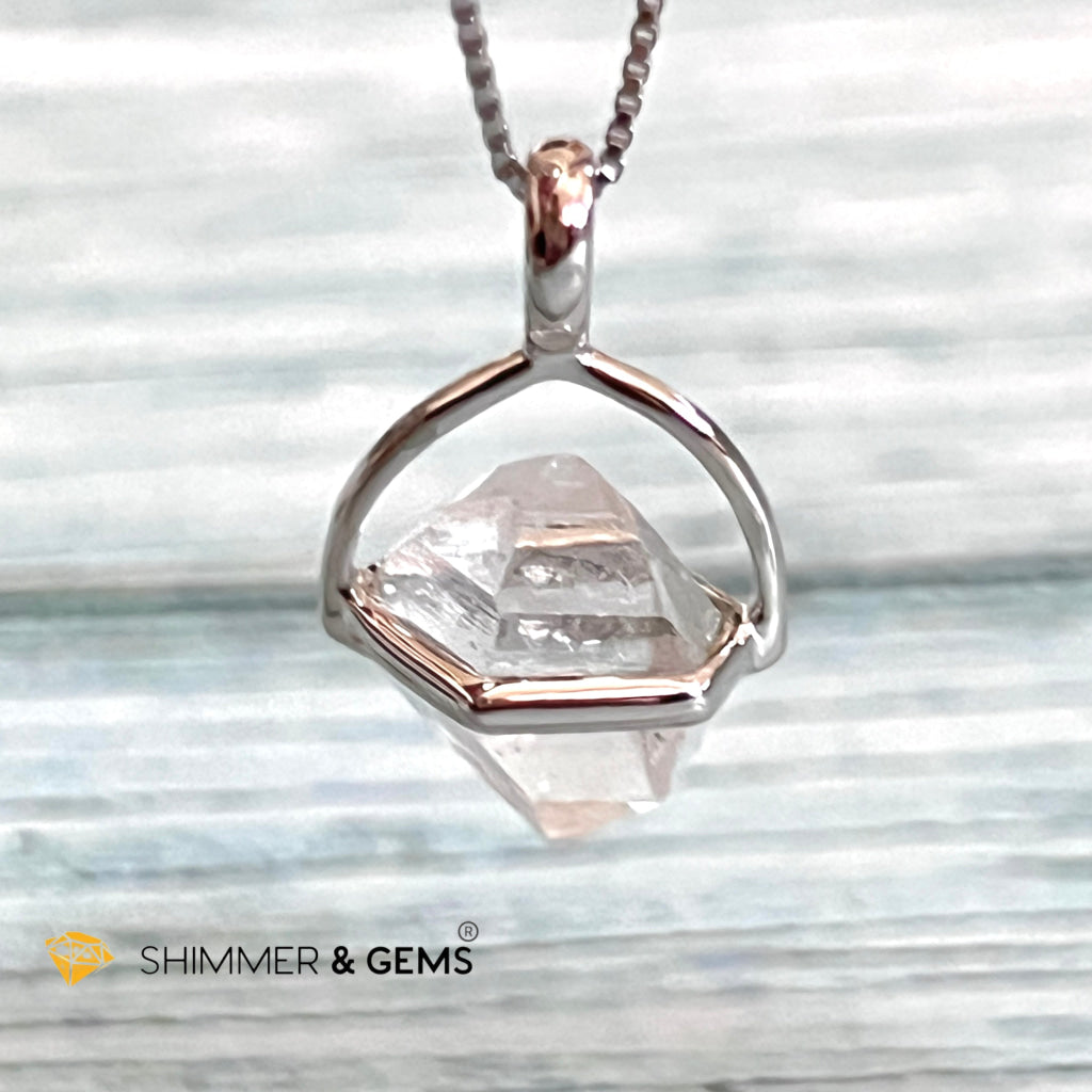 Herkimer Diamond Half Cage 925 Silver Pendant (High Vibrational) Charms & Pendants