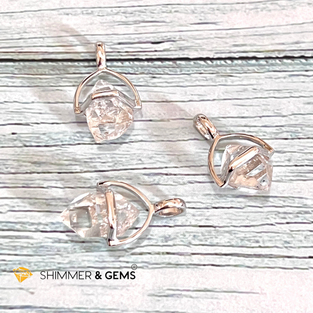 Herkimer Diamond Half Cage 925 Silver Pendant (High Vibrational) Charms & Pendants