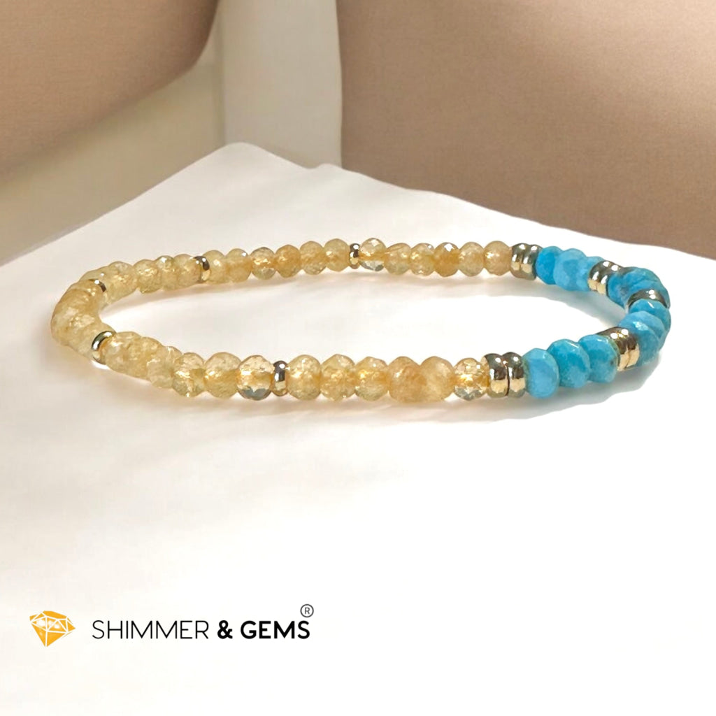 Honey Jade & Turquoise 3x4 Rondelle Bracelet with Stainless Steel Beads (Rare)