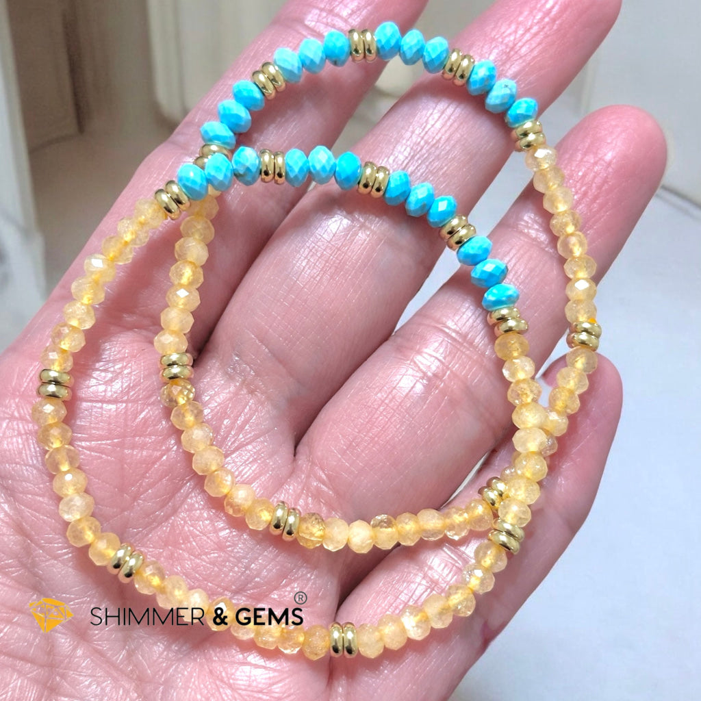 Honey Jade & Turquoise 3x4 Rondelle Bracelet with Stainless Steel Beads (Rare)