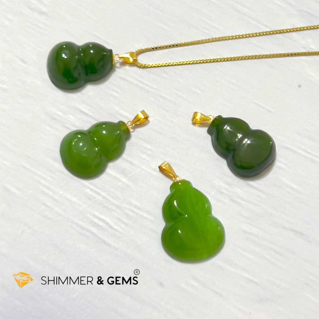 Jade Nephrite Hulu 18K Gold Pendant (Gourd) Only (20Mm) Per Piece