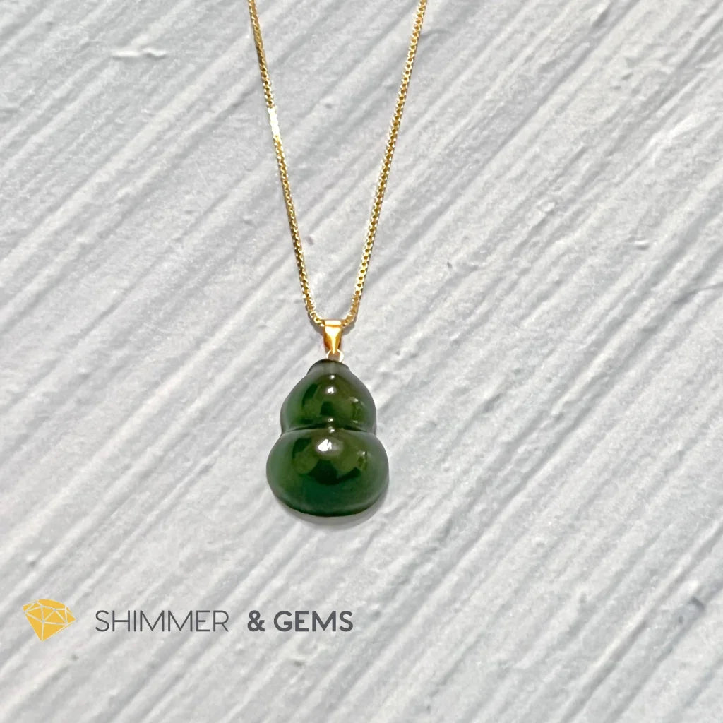 HULU  Green Jade Nephrite 18k Gold Pendant (Gourd)