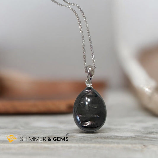 Hypersthene 925 Silver Drop Pendant (Egypt) AAA Grade (13x18x7mm)