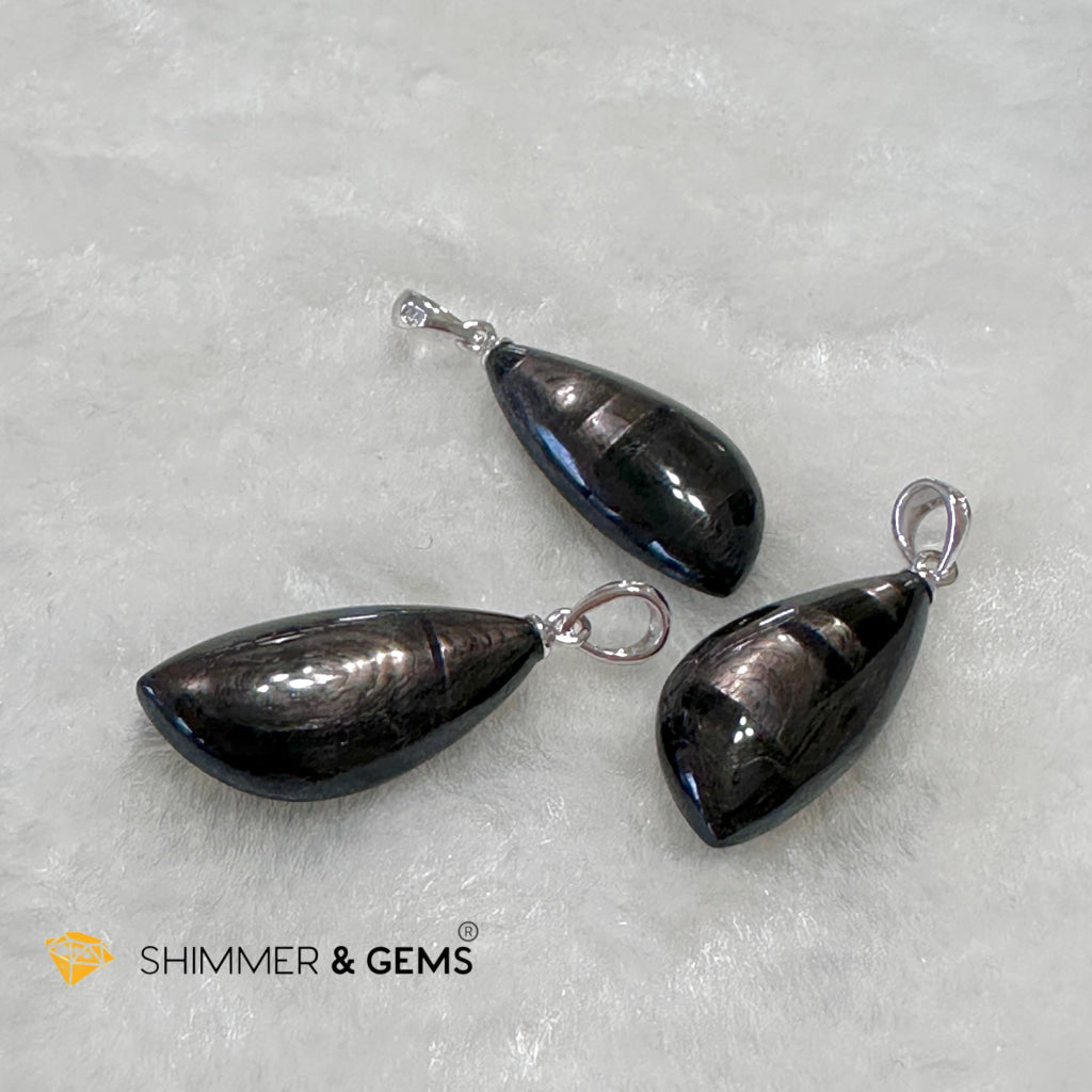 Hypersthene 925 Silver Petal Pendant (Egypt) AAA Grade (12x25x7mm)