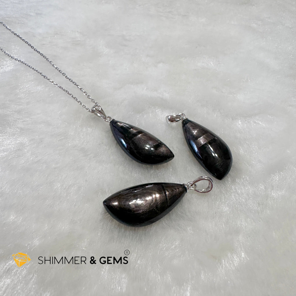 Hypersthene 925 Silver Petal Pendant (Egypt) AAA Grade (12x25x7mm)