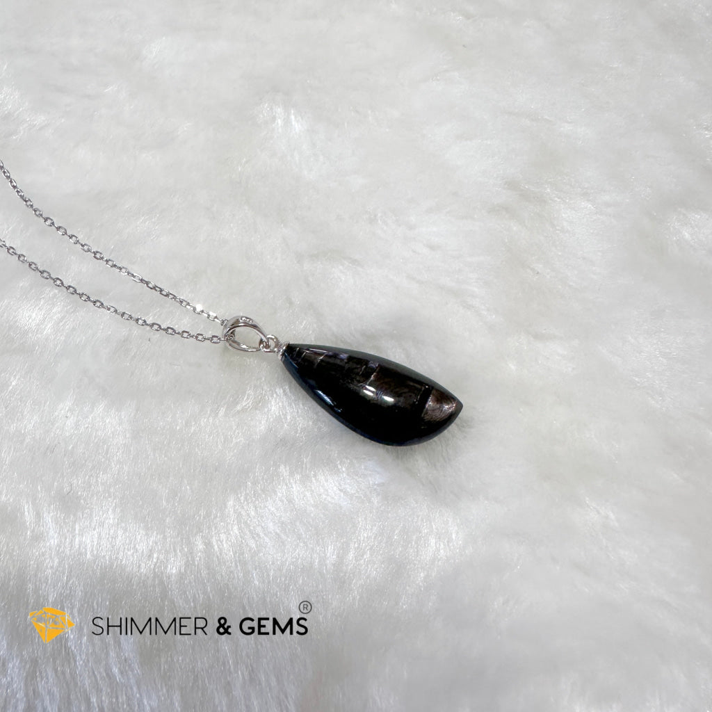 Hypersthene 925 Silver Petal Pendant (Egypt) AAA Grade (12x25x7mm)