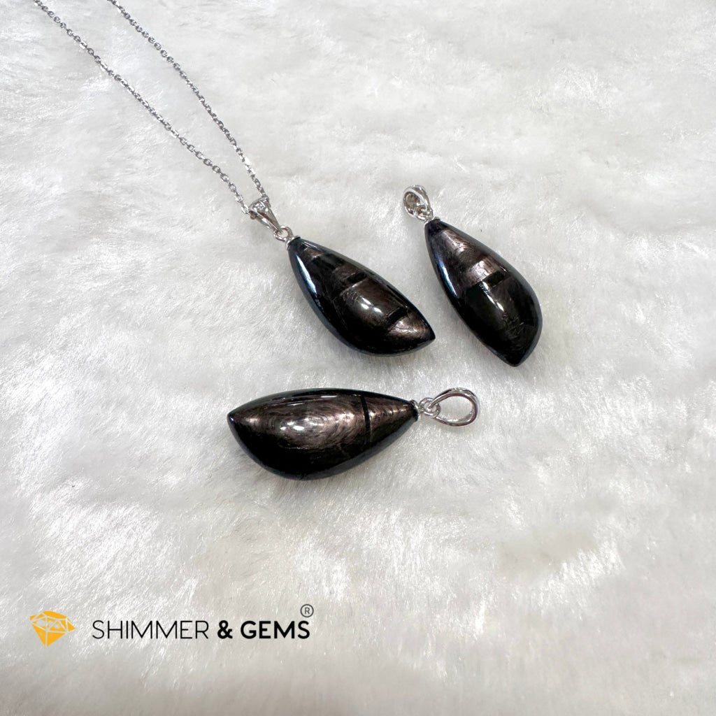 Hypersthene 925 Silver Petal Pendant (Egypt) AAA Grade (12x25x7mm)