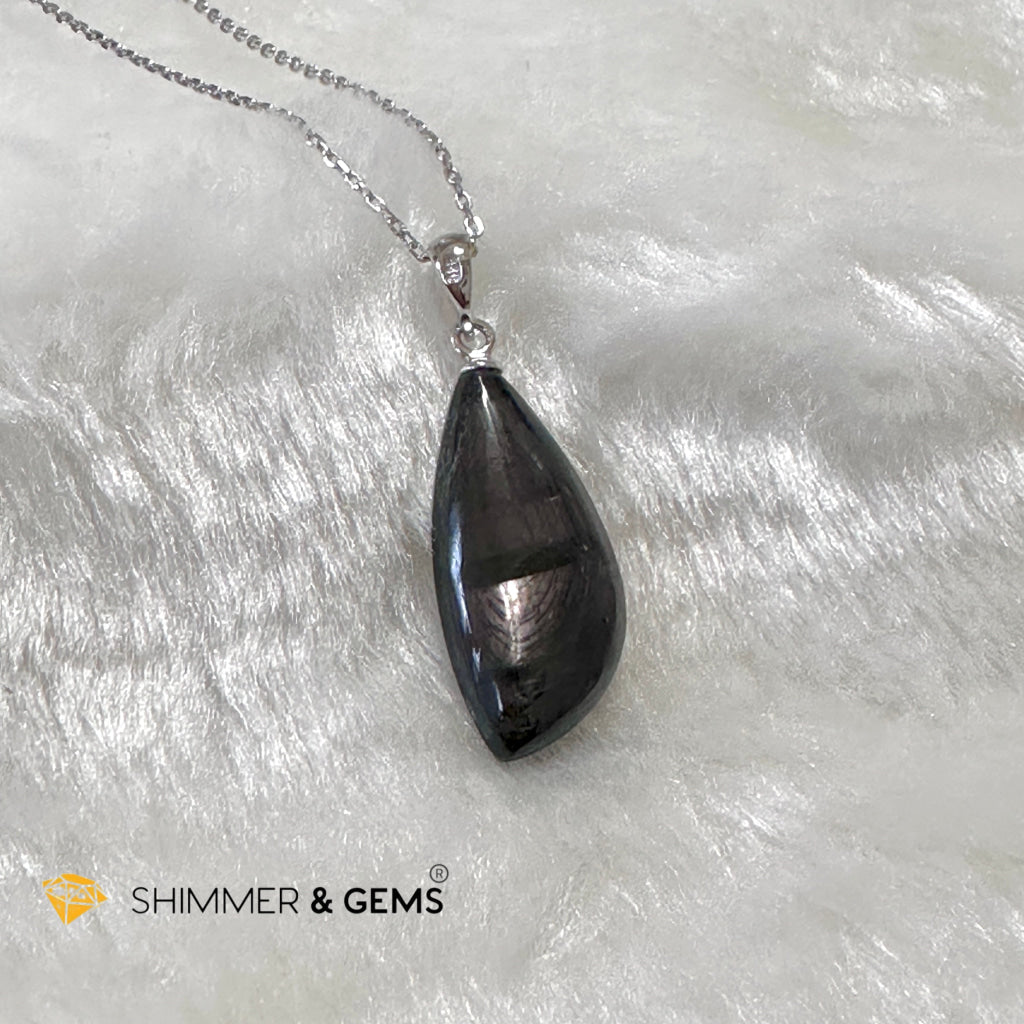 Hypersthene 925 Silver Petal Pendant (Egypt) AAA Grade (12x25x7mm)