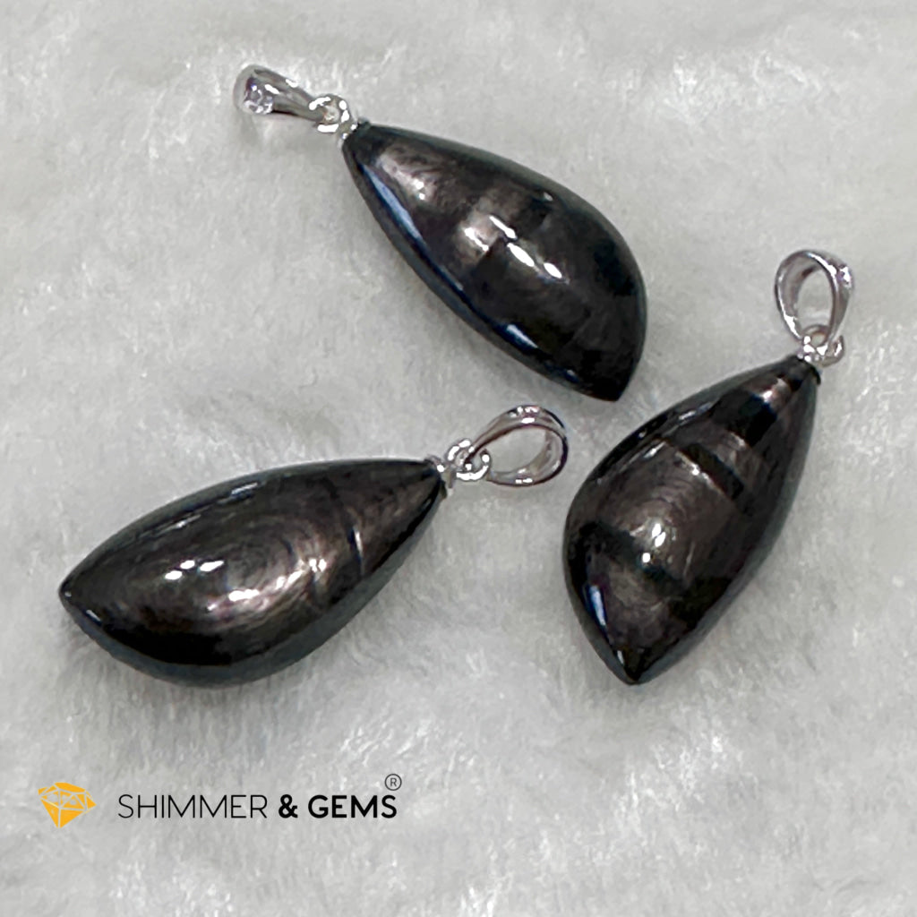 Hypersthene 925 Silver Petal Pendant (Egypt) AAA Grade (12x25x7mm)