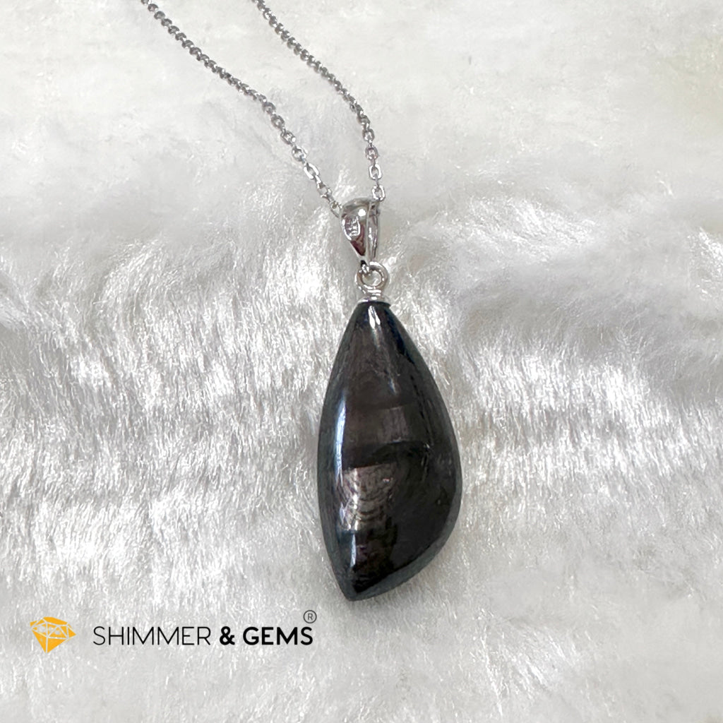 Hypersthene 925 Silver Petal Pendant (Egypt) AAA Grade (12x25x7mm)