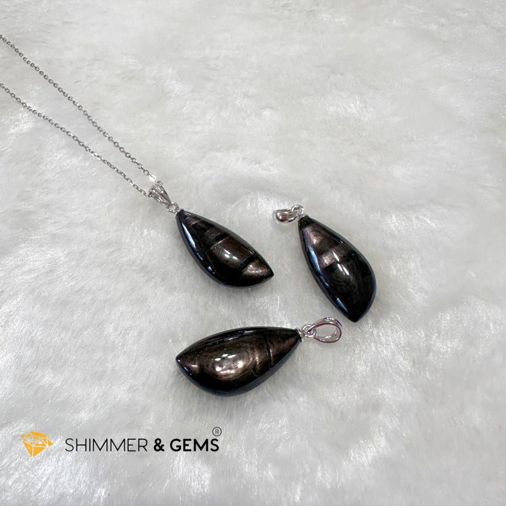 Hypersthene 925 Silver Petal Pendant (Egypt) AAA Grade (12x25x7mm)