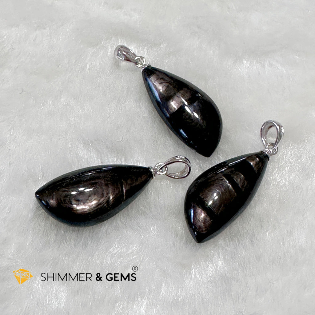 Hypersthene 925 Silver Petal Pendant (Egypt) AAA Grade (12x25x7mm)