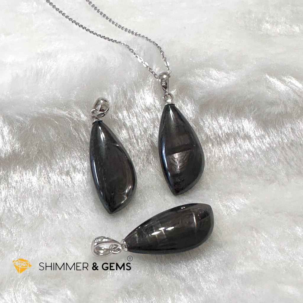 Hypersthene 925 Silver Petal Pendant (Egypt) AAA Grade (12x25x7mm)