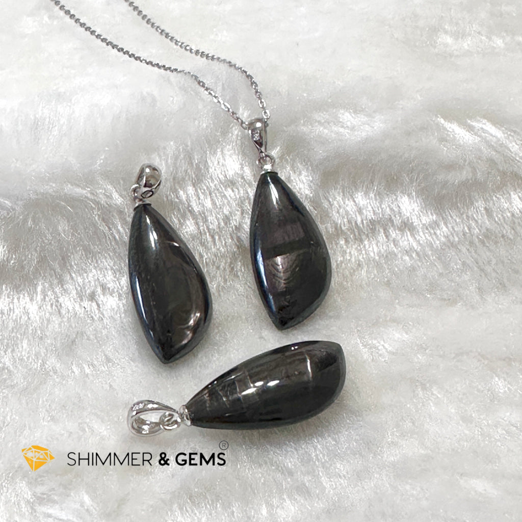 Hypersthene 925 Silver Petal Pendant (Egypt) AAA Grade (12x25x7mm)