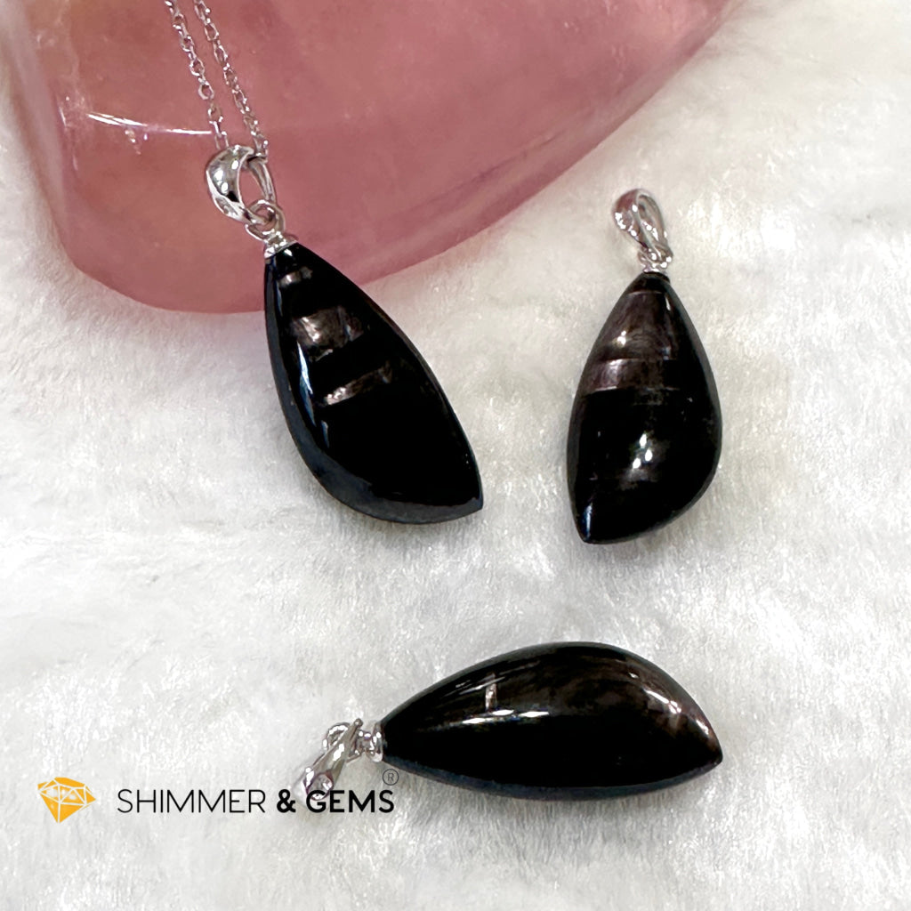 Hypersthene 925 Silver Petal Pendant (Egypt) AAA Grade (12x25x7mm)