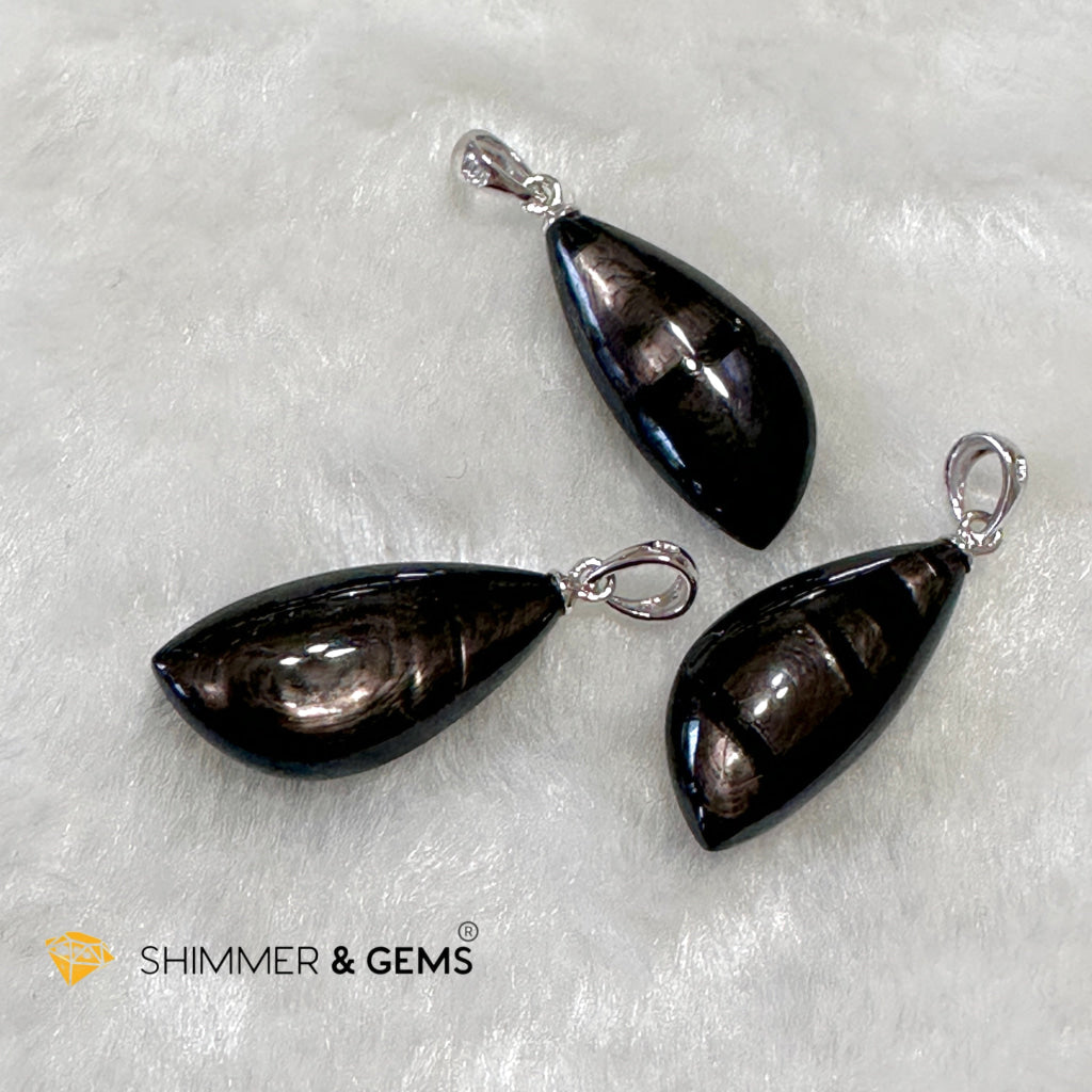 Hypersthene 925 Silver Petal Pendant (Egypt) AAA Grade (12x25x7mm)