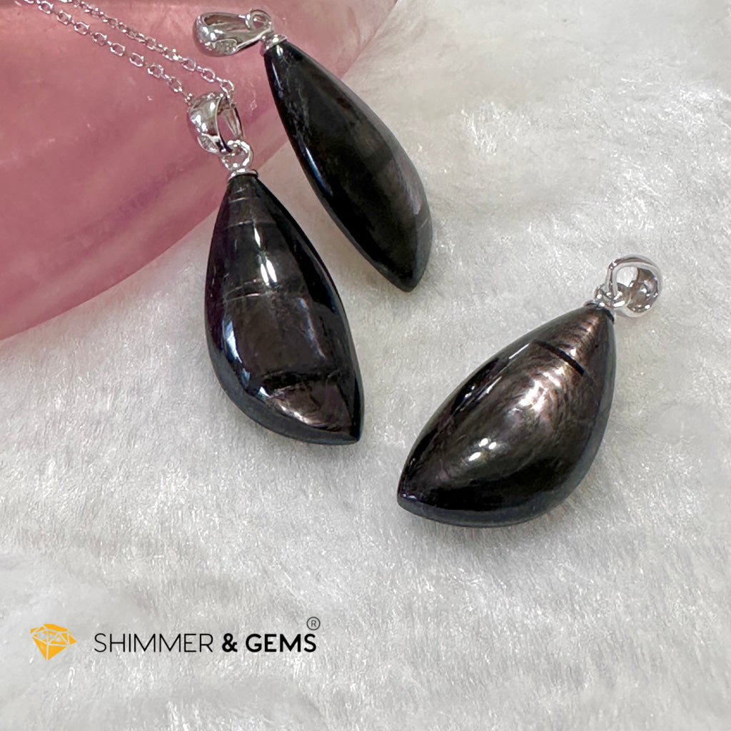 Hypersthene 925 Silver Petal Pendant (Egypt) AAA Grade (12x25x7mm)