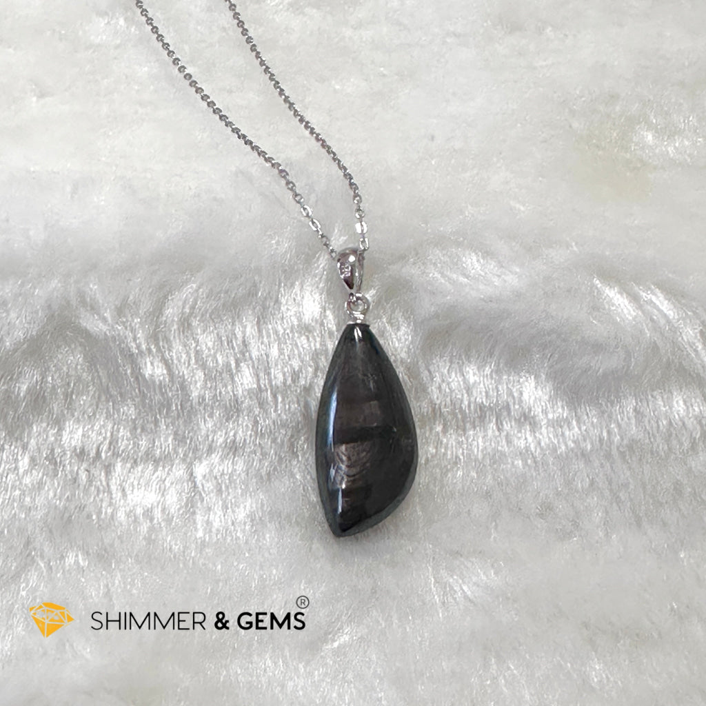 Hypersthene 925 Silver Petal Pendant (Egypt) AAA Grade (12x25x7mm)