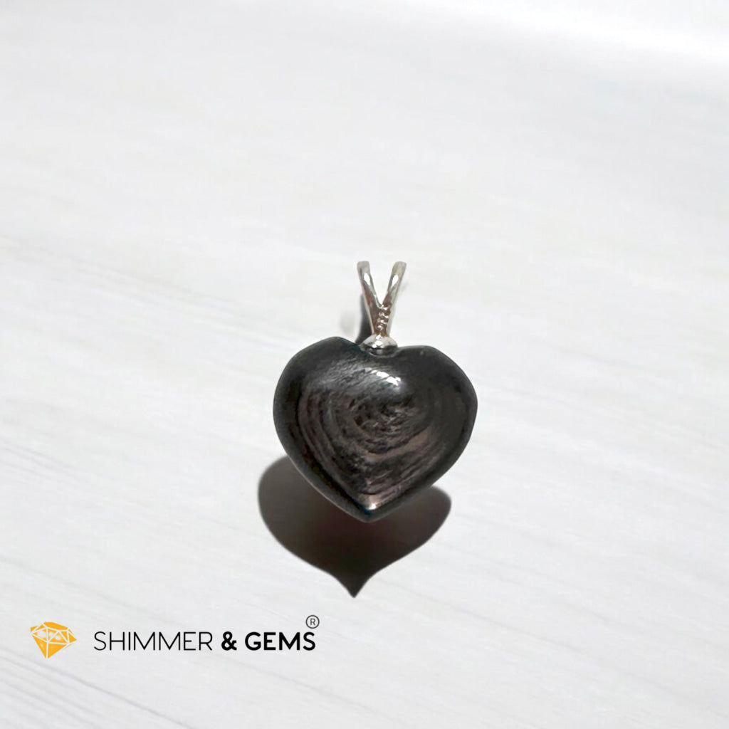 Hypersthene Heart 20mm Pendant 925 Silver- Ultimate Lucky Charm for Wealth & Fortune