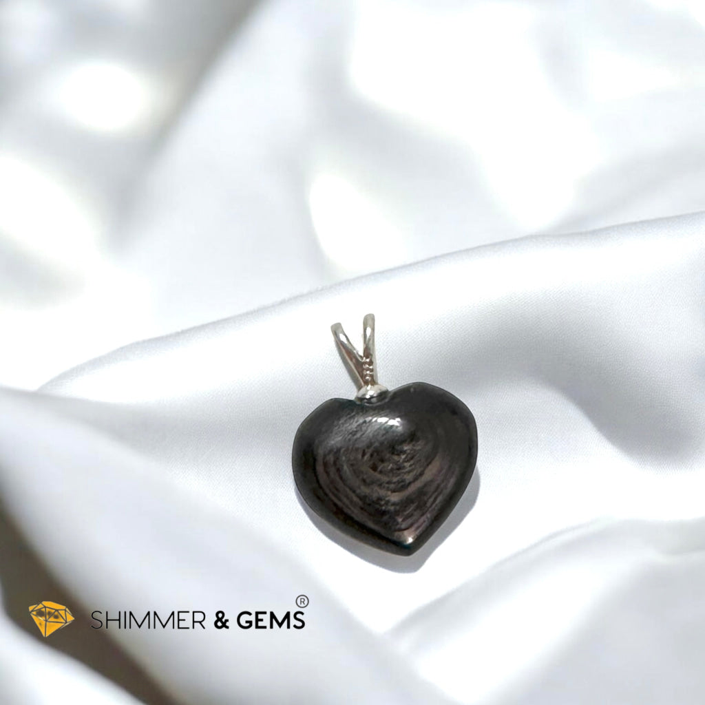Hypersthene Heart 20mm Pendant 925 Silver- Ultimate Lucky Charm for Wealth & Fortune
