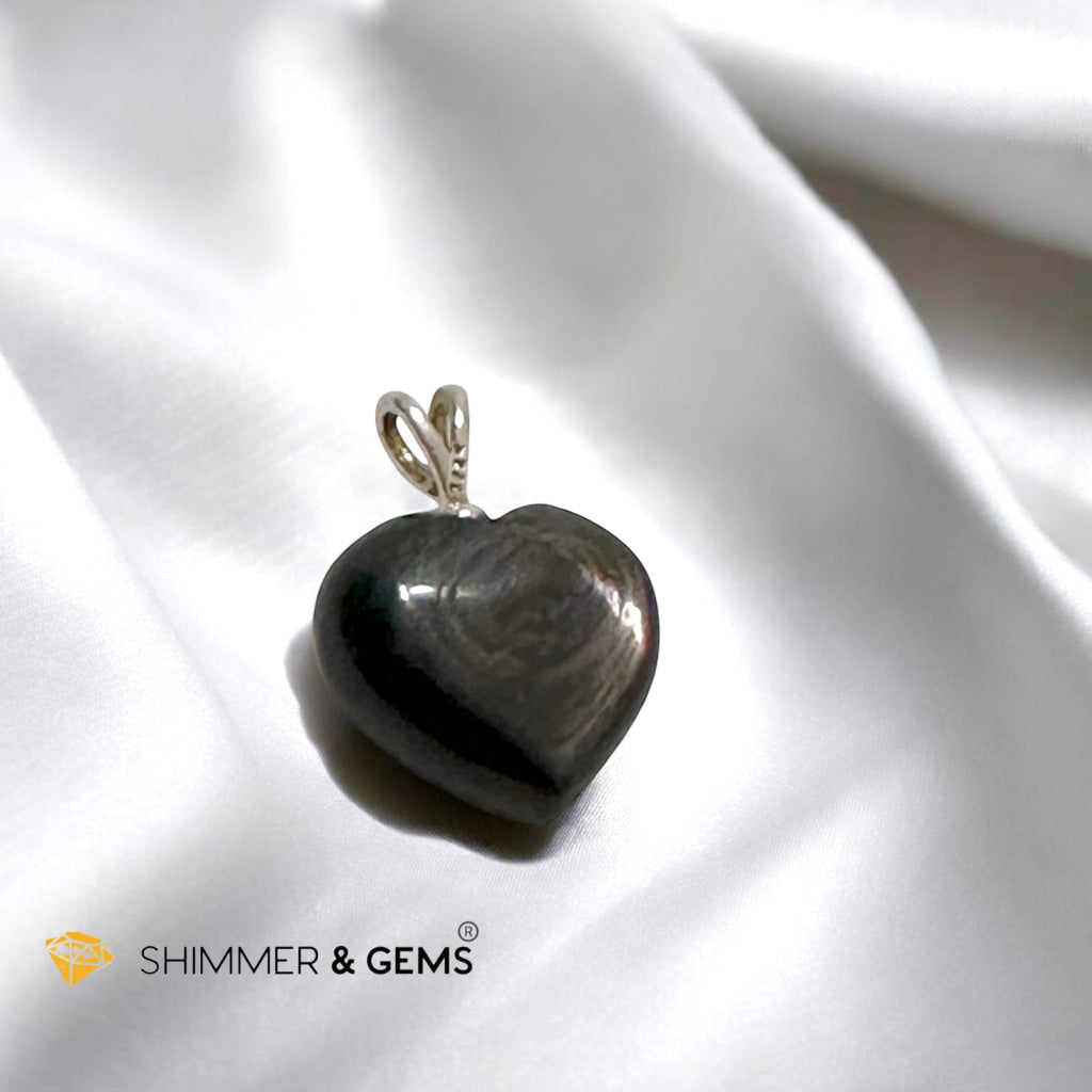 Hypersthene Heart 20mm Pendant 925 Silver- Ultimate Lucky Charm for Wealth & Fortune