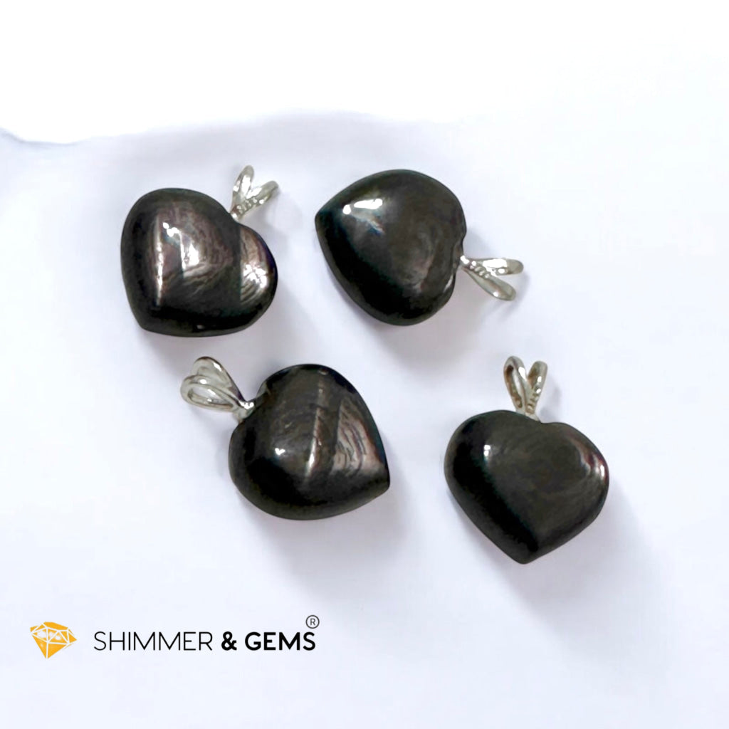 Hypersthene Heart 20mm Pendant 925 Silver- Ultimate Lucky Charm for Wealth & Fortune