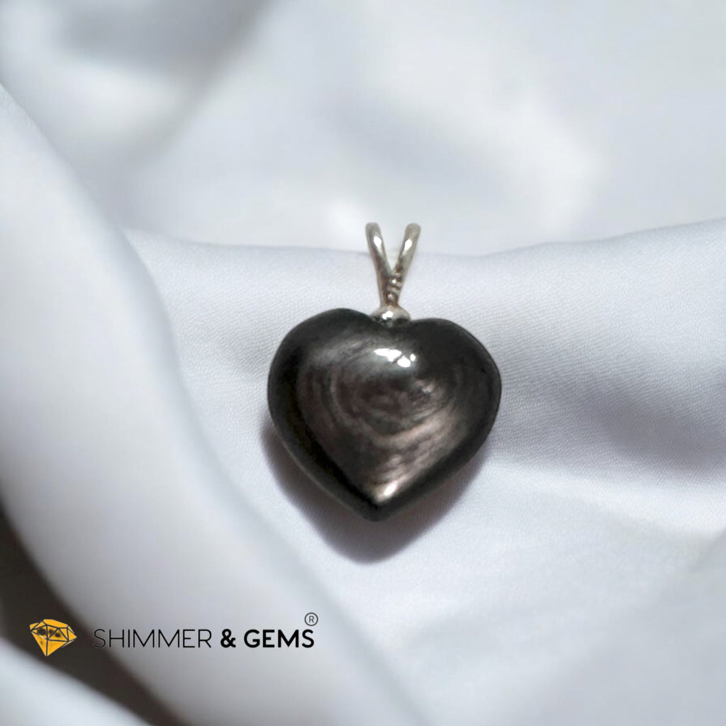Hypersthene Heart 20mm Pendant 925 Silver- Ultimate Lucky Charm for Wealth & Fortune