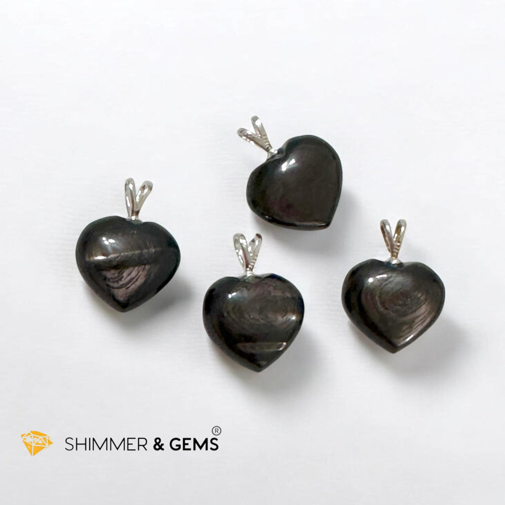 Hypersthene Heart 20mm Pendant 925 Silver- Ultimate Lucky Charm for Wealth & Fortune