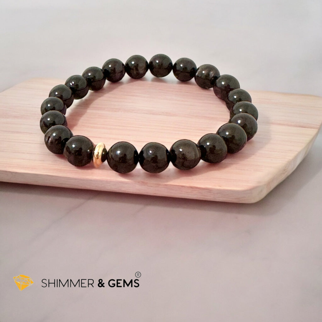 Hypersthene (Natural) 8-9mm Bracelet Top Grade (with 14k Gold Filled) Egypt