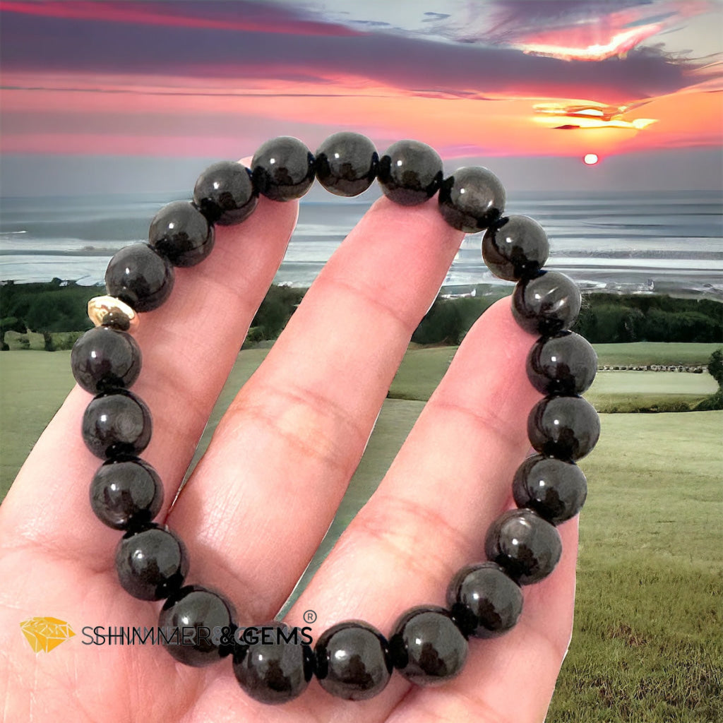 Hypersthene (Natural) 8-9mm Bracelet Top Grade (with 14k Gold Filled) Egypt