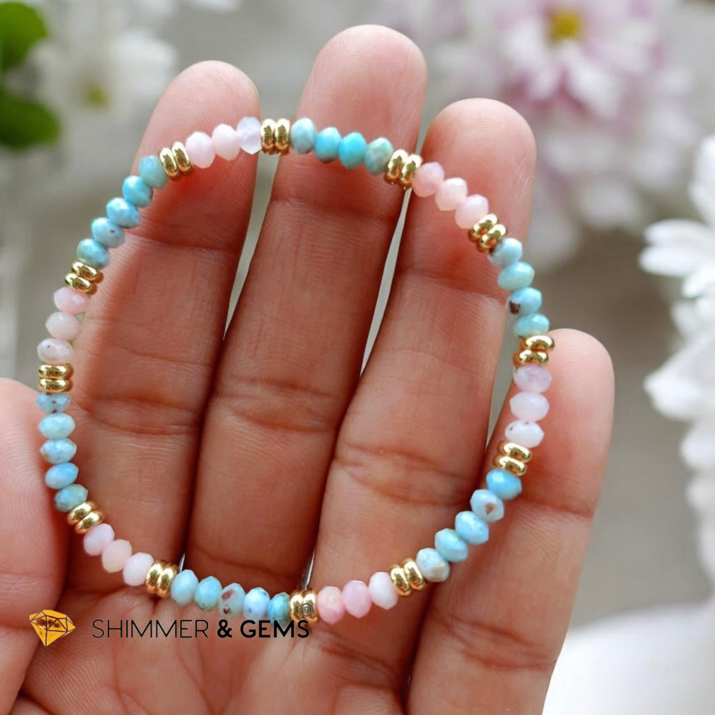 Immune Booster Bracelet (Pink Opal & Larimar 3x4mm Rondelle) with Stainless Steel Beads