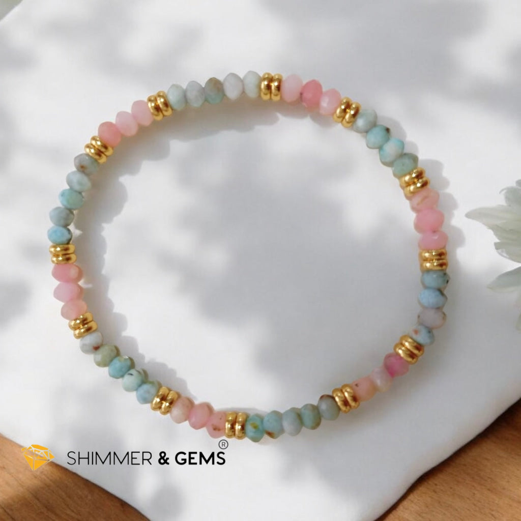 Immune Booster Bracelet (Pink Opal & Larimar 3x4mm Rondelle) with Stainless Steel Beads